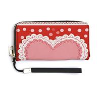 Jubonexis Cartera grande de piel sintética con diseño de corazón rosa sobre rojo con lunares, cartera plegable larga, monedero, tarjetero, almacenamiento de dinero para mujeres y hombres