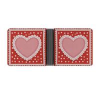 Jubonexis Cartera grande de piel sintética suave con diseño de corazón rosa sobre rojo con lunares, monedero, funda para tarjetas de crédito, tarjetero duradero, billetera delgada para hombres y