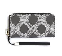 Jubonexis Cartera larga plegable de piel sintética con cordón de nudo gris, monedero, funda para tarjetas de crédito, almacenamiento de dinero duradero para mujeres y hombres