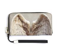 Jubonexis Cartera larga plegable de piel sintética con diseño de alas de ángel de acuarela, monedero, funda para tarjetas de crédito, almacenamiento de dinero duradero para mujeres y hombres