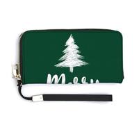 Jubonexis Cartera larga plegable de piel sintética con diseño de árbol verde con texto en inglés "Merry Christmas on Green Tree", monedero, tarjetero duradero, almacenamiento de dinero para mujeres y