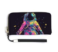 Jubonexis Cartera larga plegable de piel sintética con diseño de astronauta futurista flotando en el espacio, monedero, tarjetero duradero, almacenamiento de dinero para mujeres y hombres