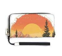 Jubonexis Cartera larga plegable de piel sintética con diseño de atardecer, paisaje, montañas, árboles, vintage, monedero, tarjetero, almacenamiento de dinero para mujeres y hombres