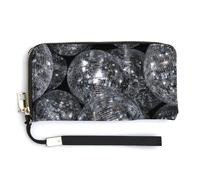 Jubonexis Cartera larga plegable de piel sintética con diseño de bola de espejo brillante, monedero, funda para tarjetas de crédito, almacenamiento de dinero duradero para mujeres y hombres