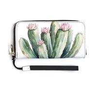 Jubonexis Cartera larga plegable de piel sintética con diseño de cactus de acuarela en maceta de bola de discoteca, monedero, funda para tarjetas de crédito, almacenamiento de dinero duradero para