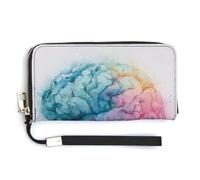 Jubonexis Cartera larga plegable de piel sintética con diseño de cerebro de acuarela abstracta, monedero, funda para tarjetas de crédito, almacenamiento de dinero duradero para mujeres y hombres