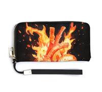 Jubonexis Cartera larga plegable de piel sintética con diseño de corazón en llamas, monedero, funda para tarjetas de crédito, almacenamiento de dinero duradero para mujeres y hombres