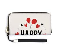 Jubonexis Cartera larga plegable de piel sintética con diseño de corazones pequeños y globos de feliz cumpleaños, monedero, tarjetero duradero, almacenamiento de dinero para mujeres y hombres