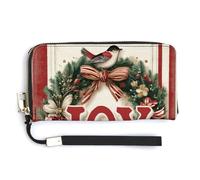 Jubonexis Cartera larga plegable de piel sintética con diseño de corona de pájaros de Feliz Navidad, monedero, funda para tarjetas de crédito, almacenamiento de dinero duradero para mujeres y hombres