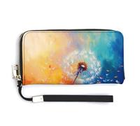 Jubonexis Cartera larga plegable de piel sintética con diseño de diente de león que sopla en el viento, monedero, tarjetero, almacenamiento de dinero duradero para mujeres y hombres