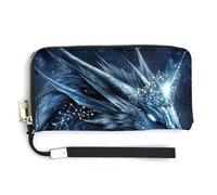 Jubonexis Cartera larga plegable de piel sintética con diseño de Dragon King Fantasy de color azul y gris, monedero para tarjetas de crédito, almacenamiento de dinero duradero para mujeres y hombres