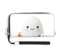 Jubonexis Cartera larga plegable de piel sintética con diseño de fantasma feliz sosteniendo calabaza, monedero, funda para tarjetas de crédito, almacenamiento de dinero duradero para mujeres y hombres