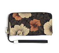 Jubonexis Cartera larga plegable de piel sintética con diseño de flores de color beige y marrón oscuro, monedero, tarjetero duradero, almacenamiento de dinero para mujeres y hombres