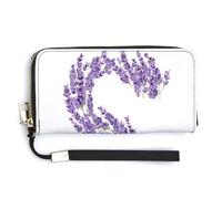 Jubonexis Cartera larga plegable de piel sintética con diseño de flores de lavanda con letra S, monedero, funda para tarjetas de crédito, almacenamiento de dinero duradero para mujeres y hombres
