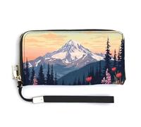 Jubonexis Cartera larga plegable de piel sintética con diseño de flores de montaña, monedero, funda para tarjetas de crédito, almacenamiento de dinero duradero para mujeres y hombres