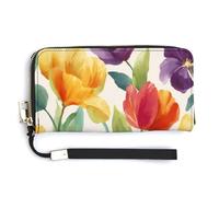 Jubonexis Cartera larga plegable de piel sintética con diseño de flores de tulipán, monedero, funda para tarjetas de crédito, almacenamiento de dinero duradero para mujeres y hombres
