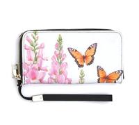 Jubonexis Cartera larga plegable de piel sintética con diseño de flores rosadas y mariposas naranjas, acuarela, monedero, tarjetero, almacenamiento de dinero duradero para mujeres y hombres