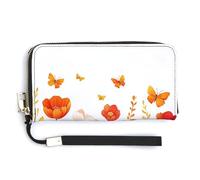 Jubonexis Cartera larga plegable de piel sintética con diseño de flores silvestres otoñales, prado y flores naranjas, monedero, tarjetero duradero, almacenamiento de dinero para mujeres y hombres