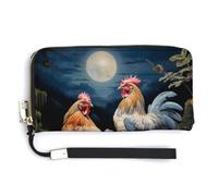 Jubonexis Cartera larga plegable de piel sintética con diseño de gallinas, flores, luna, monedero, monedero, funda para tarjetas de crédito, almacenamiento de dinero duradero para mujeres y hombres