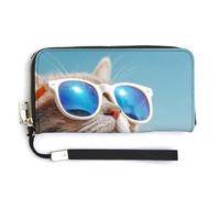 Jubonexis Cartera larga plegable de piel sintética con diseño de gato, con lentes de sol, monedero, funda para tarjetas de crédito, almacenamiento de dinero duradero para mujeres y hombres