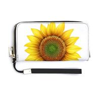 Jubonexis Cartera larga plegable de piel sintética con diseño de girasol frente al cielo, monedero, funda para tarjetas de crédito, almacenamiento de dinero duradero para mujeres y hombres