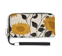 Jubonexis Cartera larga plegable de piel sintética con diseño de girasoles amarillos oscuros sobre crema, monedero para tarjetas de crédito, almacenamiento de dinero duradero para mujeres y hombres