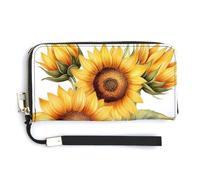 Jubonexis Cartera larga plegable de piel sintética con diseño de girasoles de acuarela, monedero, funda para tarjetas de crédito, almacenamiento de dinero duradero para mujeres y hombres