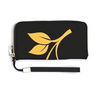 Jubonexis Cartera larga plegable de piel sintética con diseño de hoja de oro cereza, monedero, funda para tarjetas de crédito, almacenamiento de dinero duradero para mujeres y hombres