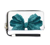 Jubonexis Cartera larga plegable de piel sintética con diseño de hojas de acebo, color verde azulado oscuro, monedero, funda para tarjetas de crédito, almacenamiento de dinero duradero para mujeres y