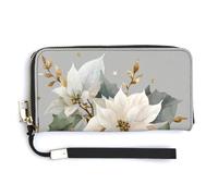 Jubonexis Cartera larga plegable de piel sintética con diseño de hojas de acebo con tres campanas doradas, monedero, tarjetero duradero, almacenamiento de dinero para mujeres y hombres