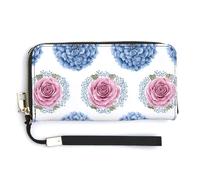 Jubonexis Cartera larga plegable de piel sintética con diseño de hortensias azules y rosas rosadas, monedero, tarjetero duradero, almacenamiento de dinero para mujeres y hombres