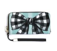 Jubonexis Cartera larga plegable de piel sintética con diseño de lazo a cuadros en blanco y negro, con diseño de Hello Fall, monedero, tarjetero duradero, almacenamiento de dinero para mujeres y