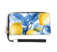 Jubonexis Cartera larga plegable de piel sintética con diseño de limones de acuarela, monedero, funda para tarjetas de crédito, almacenamiento de dinero duradero para mujeres y hombres