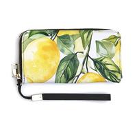 Jubonexis Cartera larga plegable de piel sintética con diseño de limones y hojas de acuarela, monedero, funda para tarjetas de crédito, almacenamiento de dinero duradero para mujeres y hombres