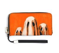 Jubonexis Cartera larga plegable de piel sintética con diseño de los 3 fantasmas de Halloween en color naranja, monedero, funda para tarjetas de crédito, almacenamiento de dinero duradero para mujeres