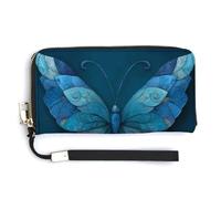 Jubonexis Cartera larga plegable de piel sintética con diseño de mariposa azul mística, monedero, funda para tarjetas de crédito, almacenamiento de dinero duradero para mujeres y hombres