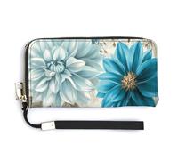 Jubonexis Cartera larga plegable de piel sintética con diseño de mariposas y flores de dalia azul, monedero, funda para tarjetas de crédito, almacenamiento de dinero duradero para mujeres y hombres