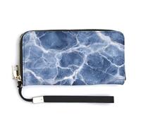 Jubonexis Cartera larga plegable de piel sintética con diseño de mármol pulido azul neón, pastel, azul oscuro, monedero, tarjetero, almacenamiento de dinero para mujeres y hombres