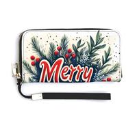 Jubonexis Cartera larga plegable de piel sintética con diseño de muérdago de Feliz Navidad y acebo, monedero, tarjetero duradero, almacenamiento de dinero para mujeres y hombres