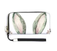 Jubonexis Cartera larga plegable de piel sintética con diseño de orejas y flores de conejo de acuarela, monedero, funda para tarjetas de crédito, almacenamiento de dinero duradero para mujeres y