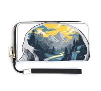 Jubonexis Cartera larga plegable de piel sintética con diseño de paisaje surrealista con árboles de montaña, monedero, tarjetero duradero, almacenamiento de dinero para mujeres y hombres
