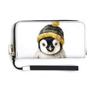 Jubonexis Cartera larga plegable de piel sintética con diseño de penquín de acuarela, color negro y dorado, para tarjetas de crédito, almacenamiento de dinero duradero para mujeres y hombres