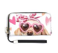 Jubonexis Cartera larga plegable de piel sintética con diseño de perro Labrador Retriever con lentes de sol rosas, monedero, tarjetero, almacenamiento de dinero duradero para mujeres y hombres