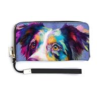 Jubonexis Cartera larga plegable de piel sintética con diseño de perro pastor australiano, monedero, funda para tarjetas de crédito, almacenamiento de dinero duradero para mujeres y hombres