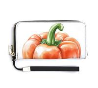 Jubonexis Cartera larga plegable de piel sintética con diseño de pimiento morrón rojo acuarela, monedero, funda para tarjetas de crédito, almacenamiento de dinero duradero para mujeres y hombres