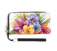 Jubonexis Cartera larga plegable de piel sintética con diseño de ramo de flores tropicales de acuarela, monedero, funda para tarjetas de crédito, almacenamiento de dinero duradero para mujeres y