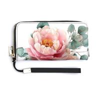 Jubonexis Cartera larga plegable de piel sintética con diseño de ramo de peonías rosas, monedero, funda para tarjetas de crédito, almacenamiento de dinero duradero para mujeres y hombres