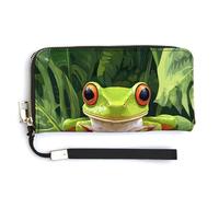 Jubonexis Cartera larga plegable de piel sintética con diseño de rana de árbol verde, monedero, funda para tarjetas de crédito, almacenamiento de dinero duradero para mujeres y hombres
