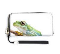 Jubonexis Cartera larga plegable de piel sintética con diseño de rana de cristal translúcido posada en una rama, monedero, tarjetero duradero, almacenamiento de dinero para mujeres y hombres