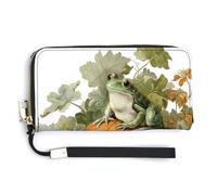 Jubonexis Cartera larga plegable de piel sintética con diseño de rana sentada en una calabaza, monedero, tarjetero duradero, almacenamiento de dinero para mujeres y hombres